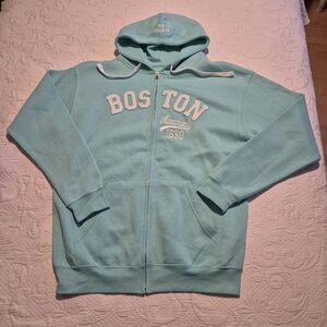 Bay State Gear Boston Mass. women's XL full zip hoodie light blue sweatshirt